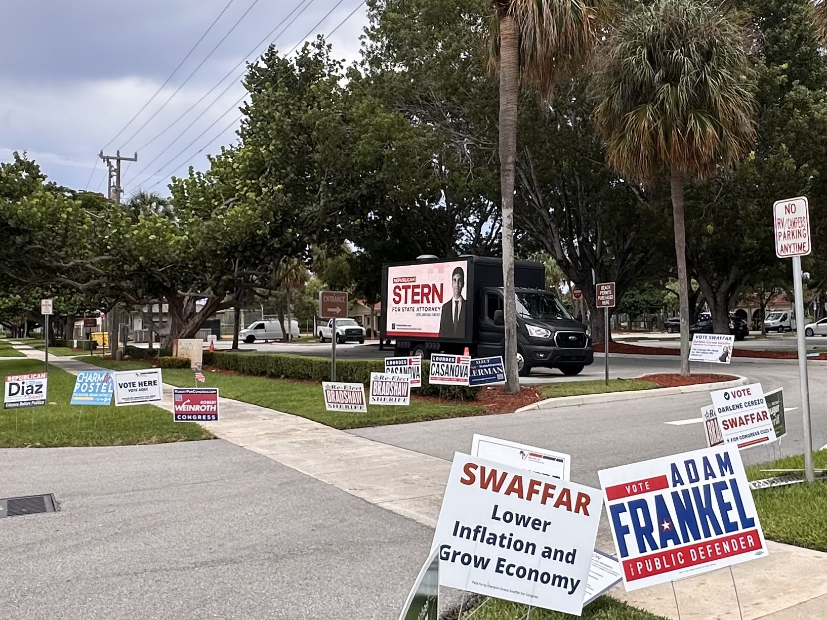 Stern for State Attorney — polling-location surround on election day.