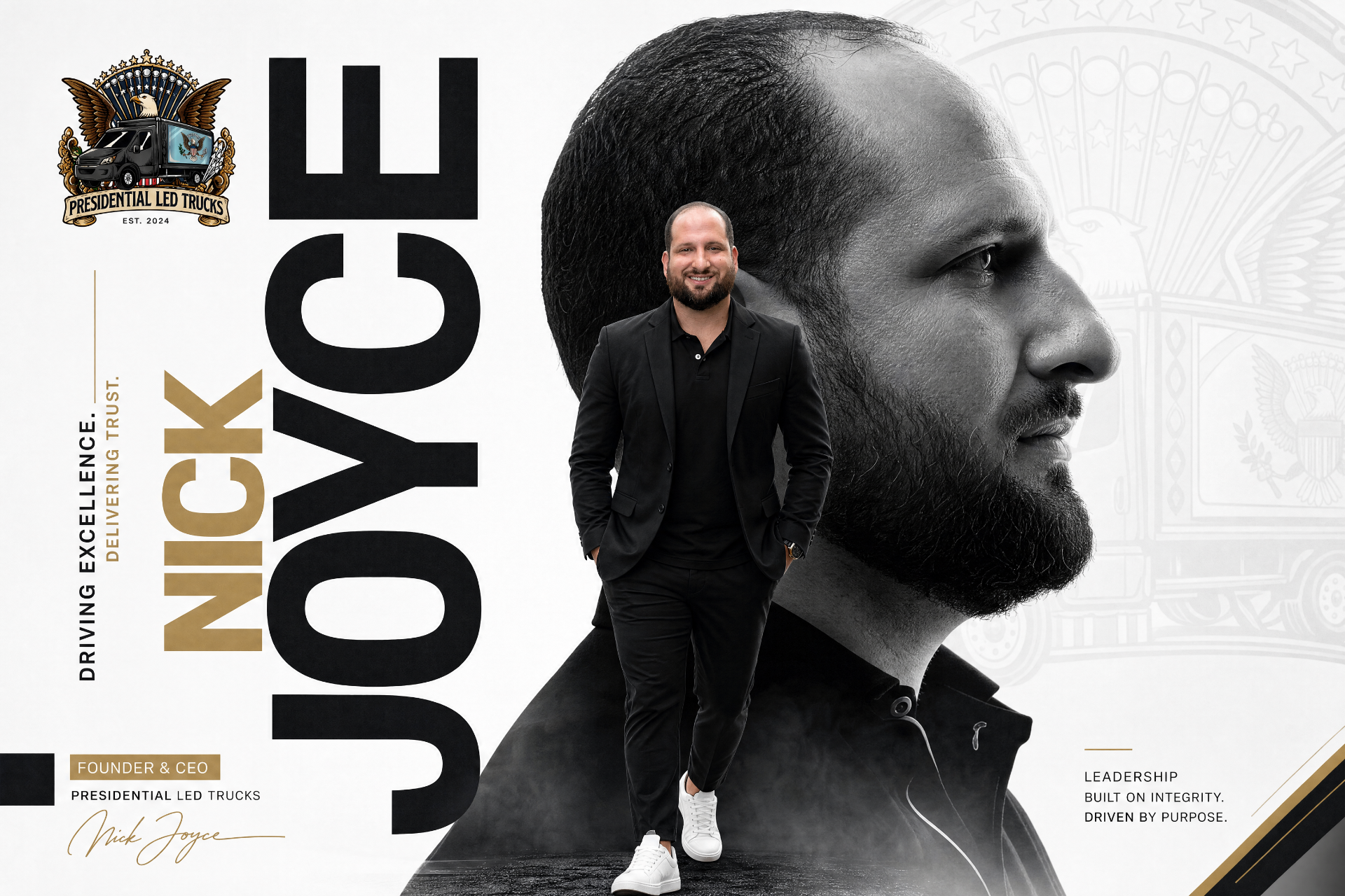 Nick Joyce, Founder of Presidential Advertising, in a black suit