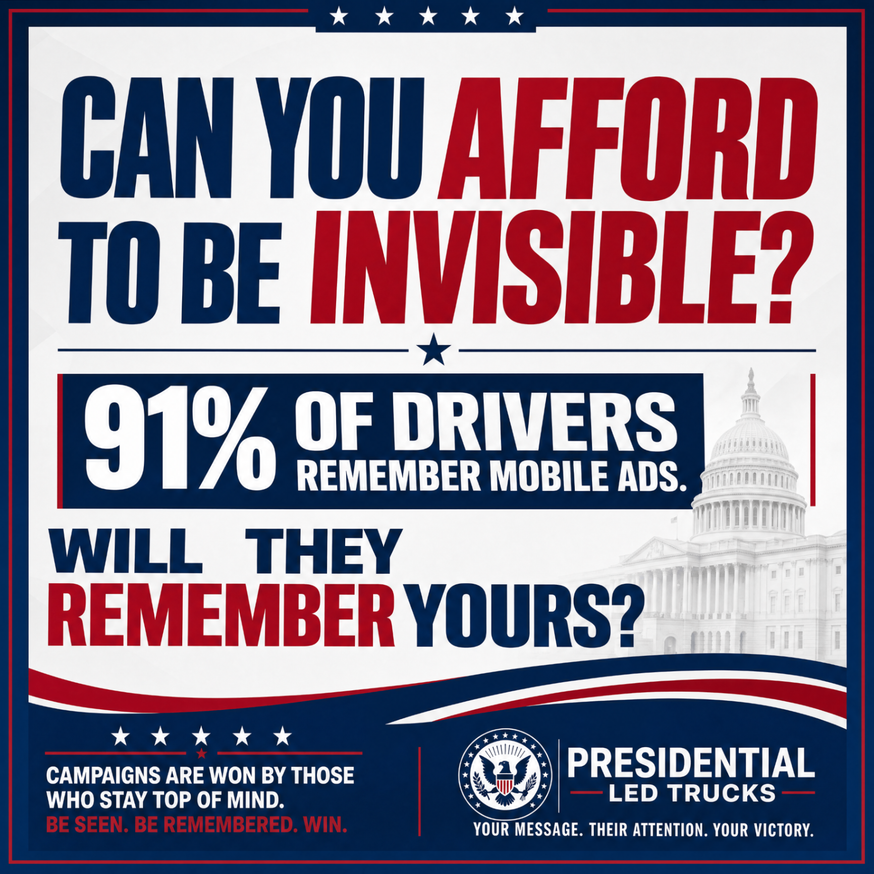 Can you afford to be invisible? 91% of drivers remember mobile ads.