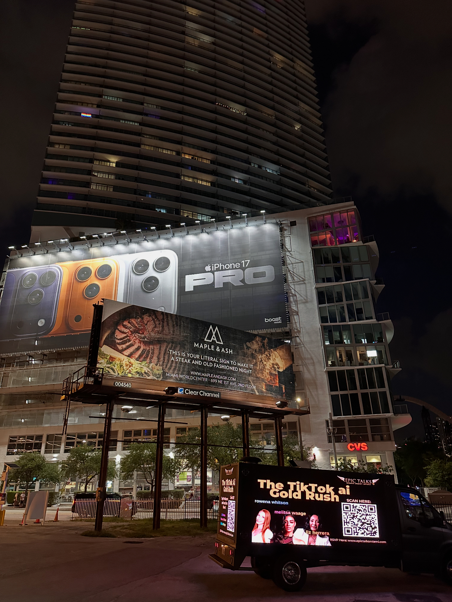 Presidential LED truck deployed at Miami Worldcenter alongside static billboards