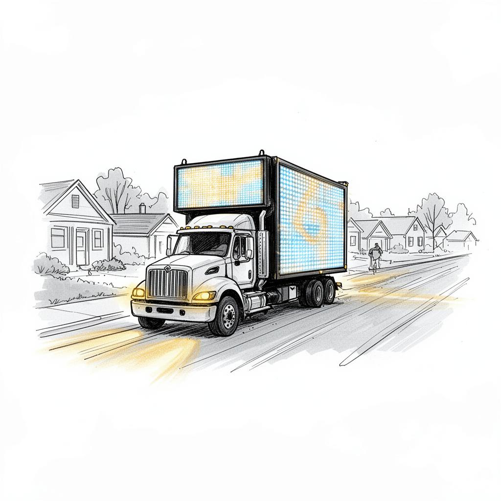 Mobile LED truck rolling into the neighborhood — sketch